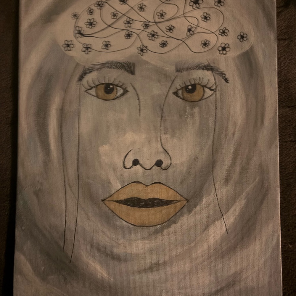 Gray and Gold Portrait Painting with Ethereal Depth